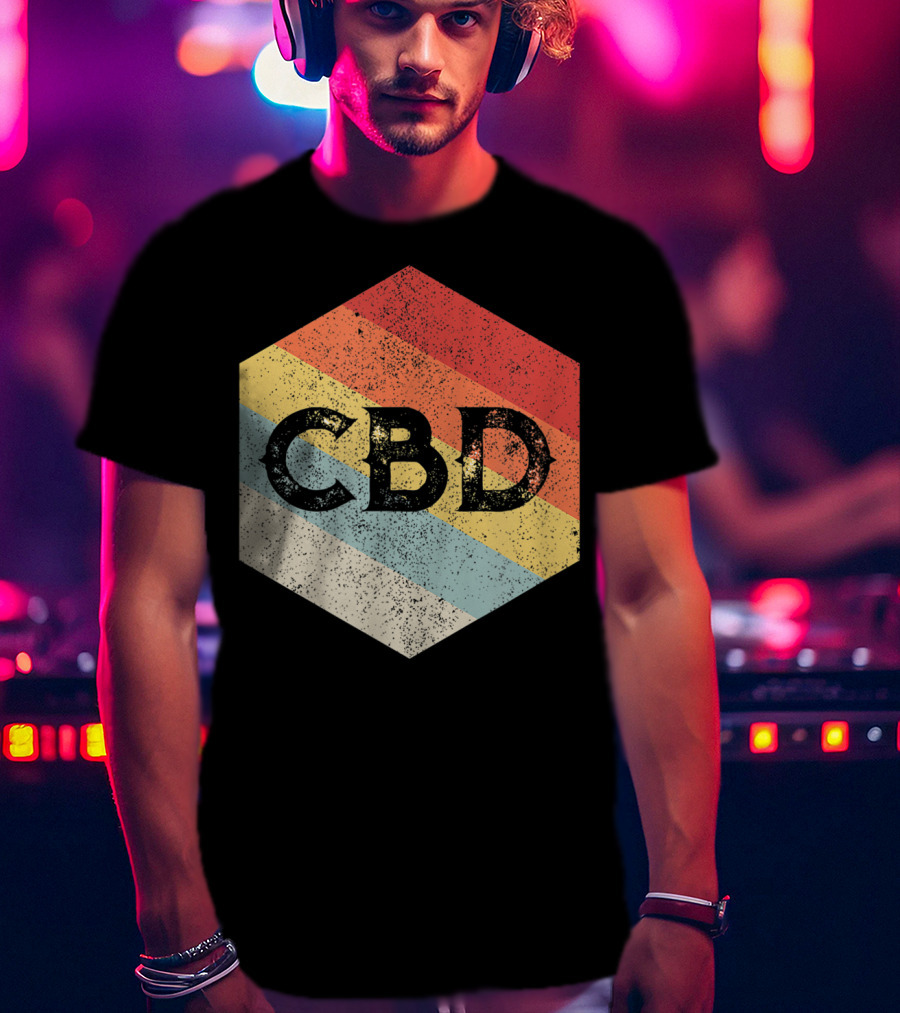 Vintage CBD Retro Hexagon Distressed Stripes T-Shirt