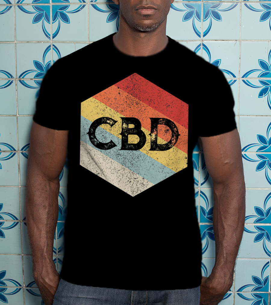 Vintage CBD Retro Hexagon Distressed Stripes T-Shirt
