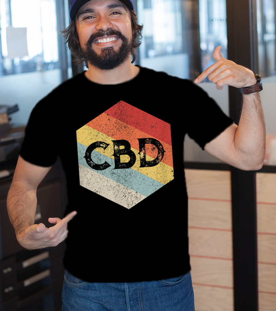 Vintage CBD Retro Hexagon Distressed Stripes T-Shirt