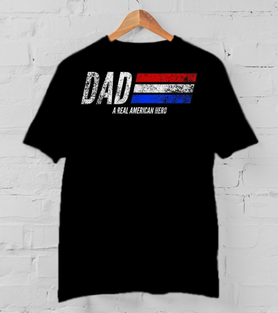 Vintage Dad A Real American Hero Distressed Red White Blue Stripes T-Shirt