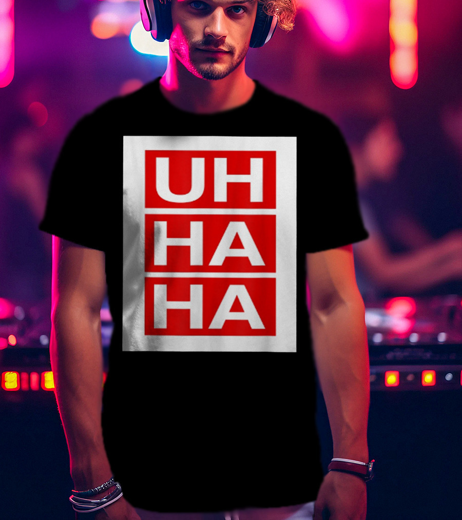 UH HA HA Graphic On Red Blocks T-Shirt