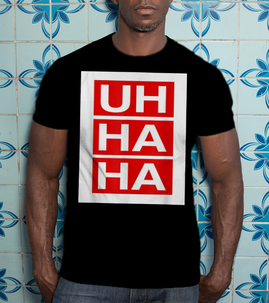 UH HA HA Graphic On Red Blocks T-Shirt