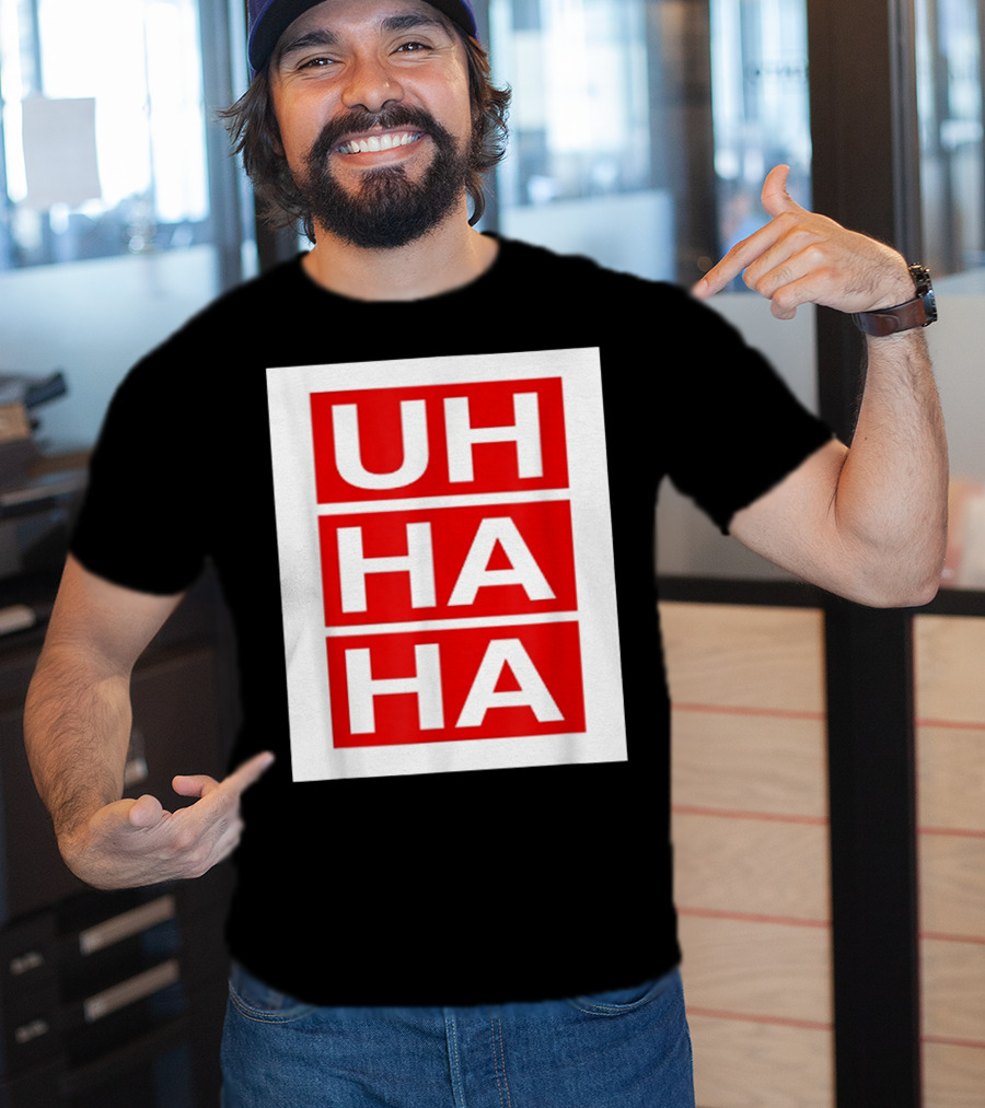 UH HA HA Graphic On Red Blocks T-Shirt