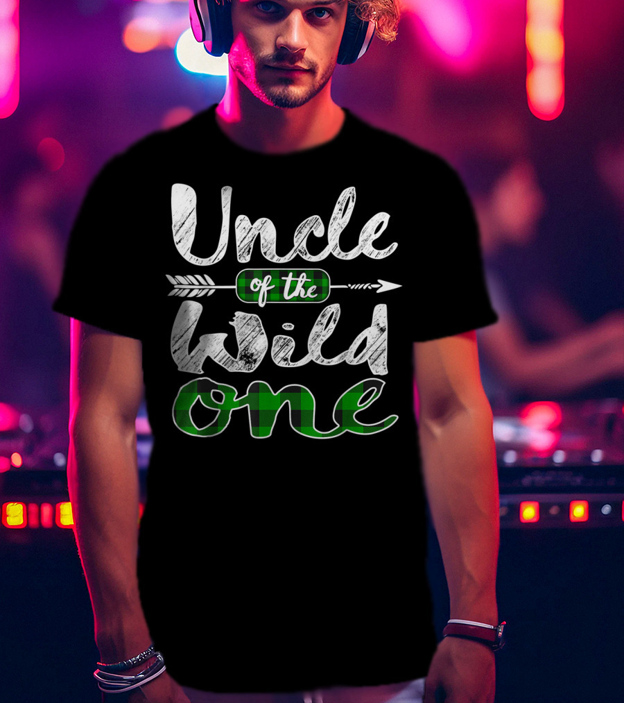 Uncle Of The Wild One Irish Green Plaid Arrow T-Shirt