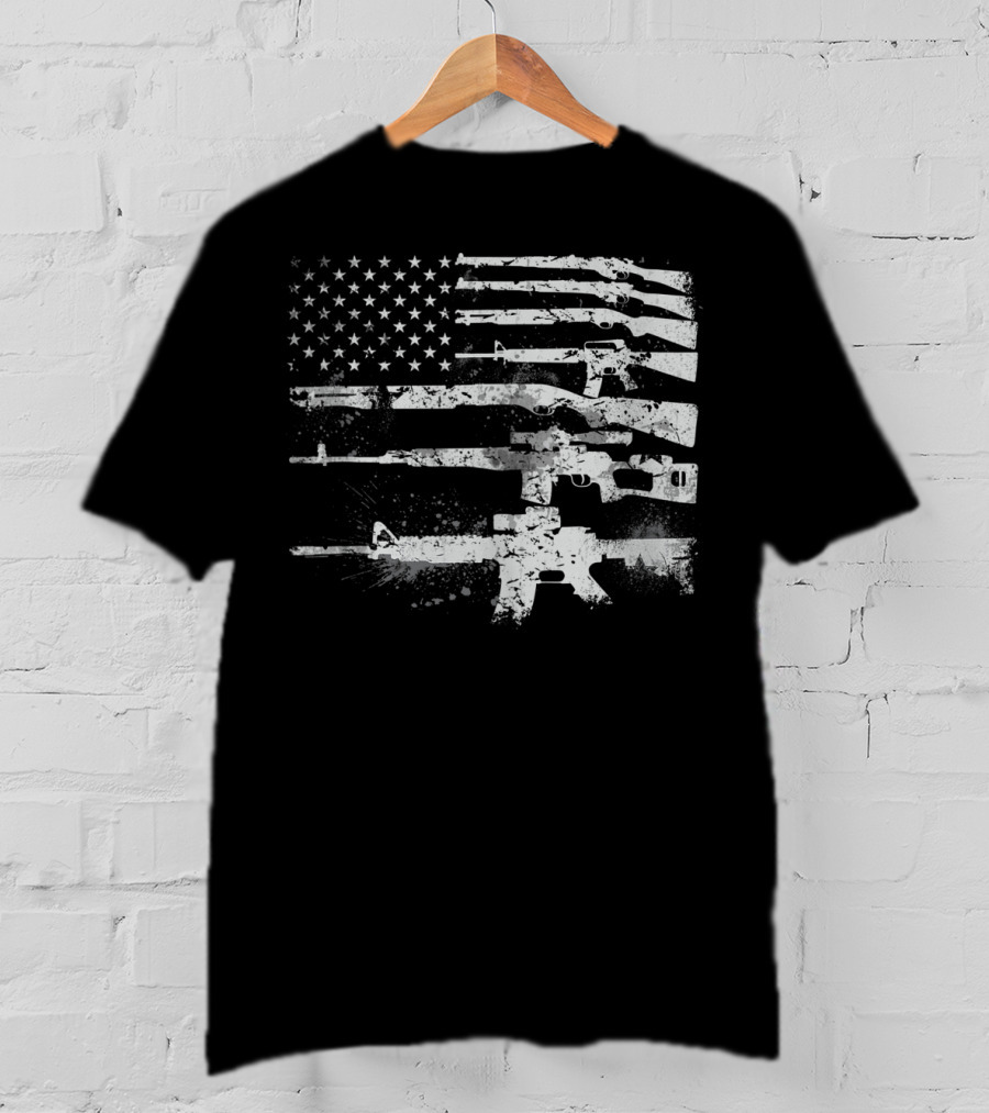 USA Flag Made Of Rifles Guns Weapons Military 2A Stripes T-Shirt