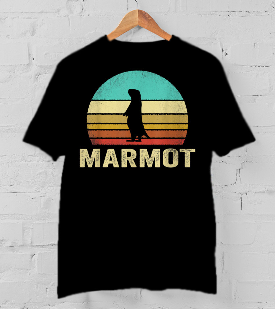Retro Marmot Silhouette Sunset Stripes T-Shirt