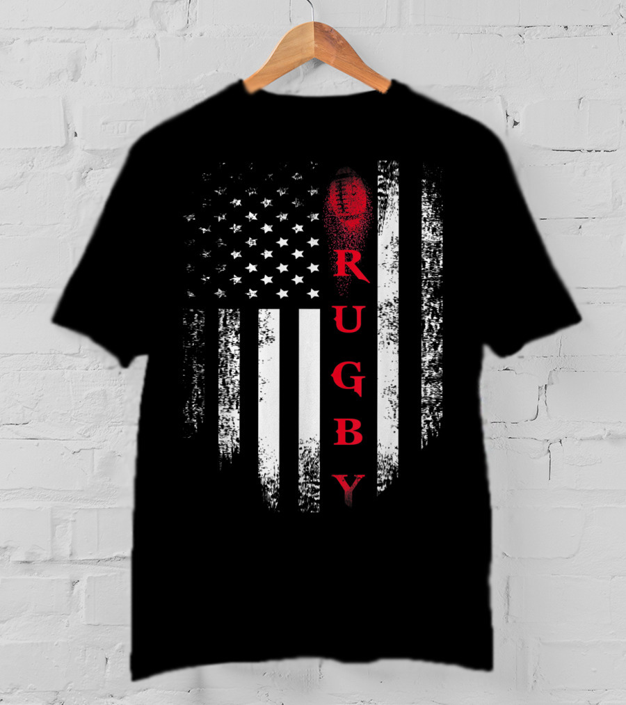 Vintage USA American Flag Red Rugby Football Stars Stripes T-Shirt