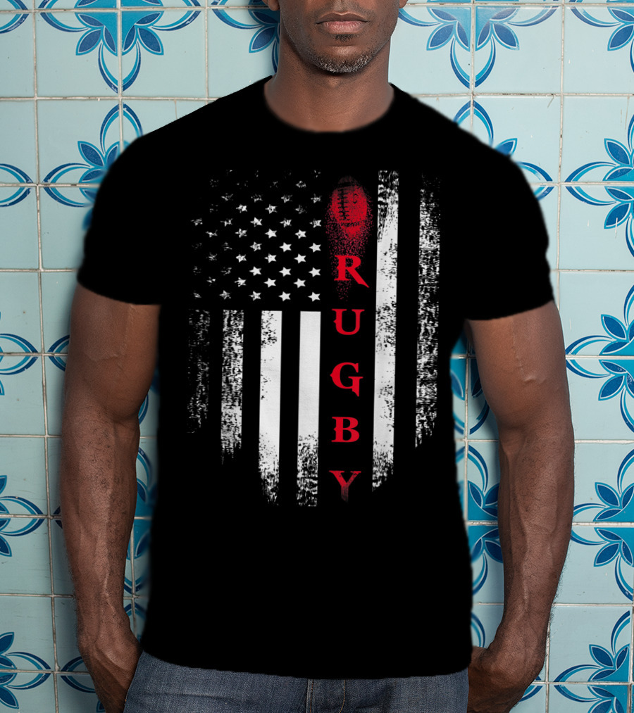 Vintage USA American Flag Red Rugby Football Stars Stripes T-Shirt