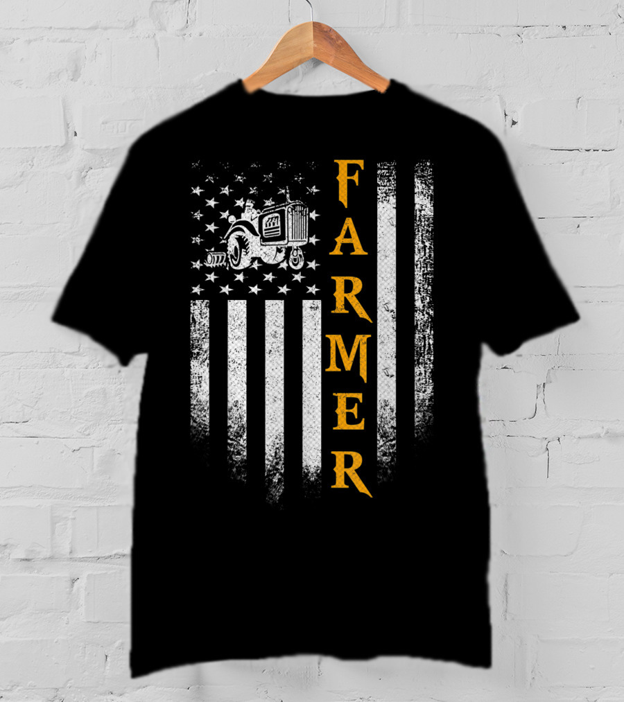 Farmer American Flag Vintage Tractor USA Farming T-Shirt