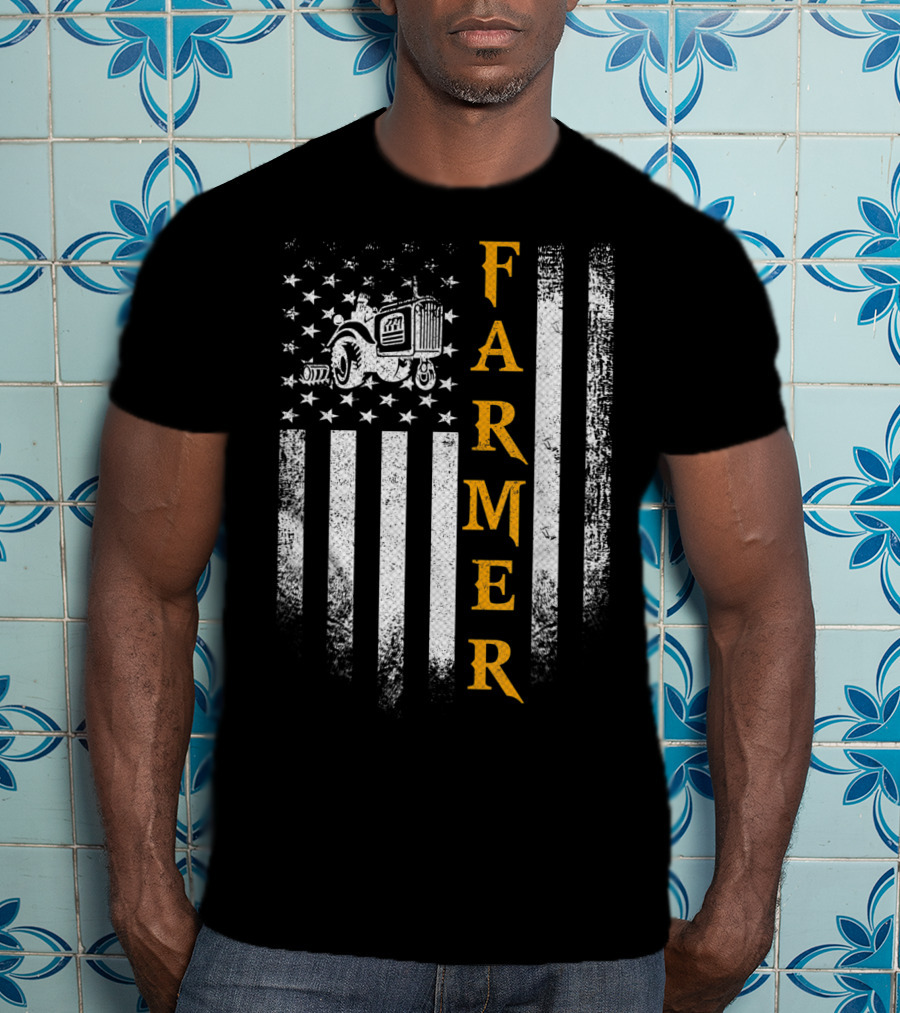 Farmer American Flag Vintage Tractor USA Farming T-Shirt