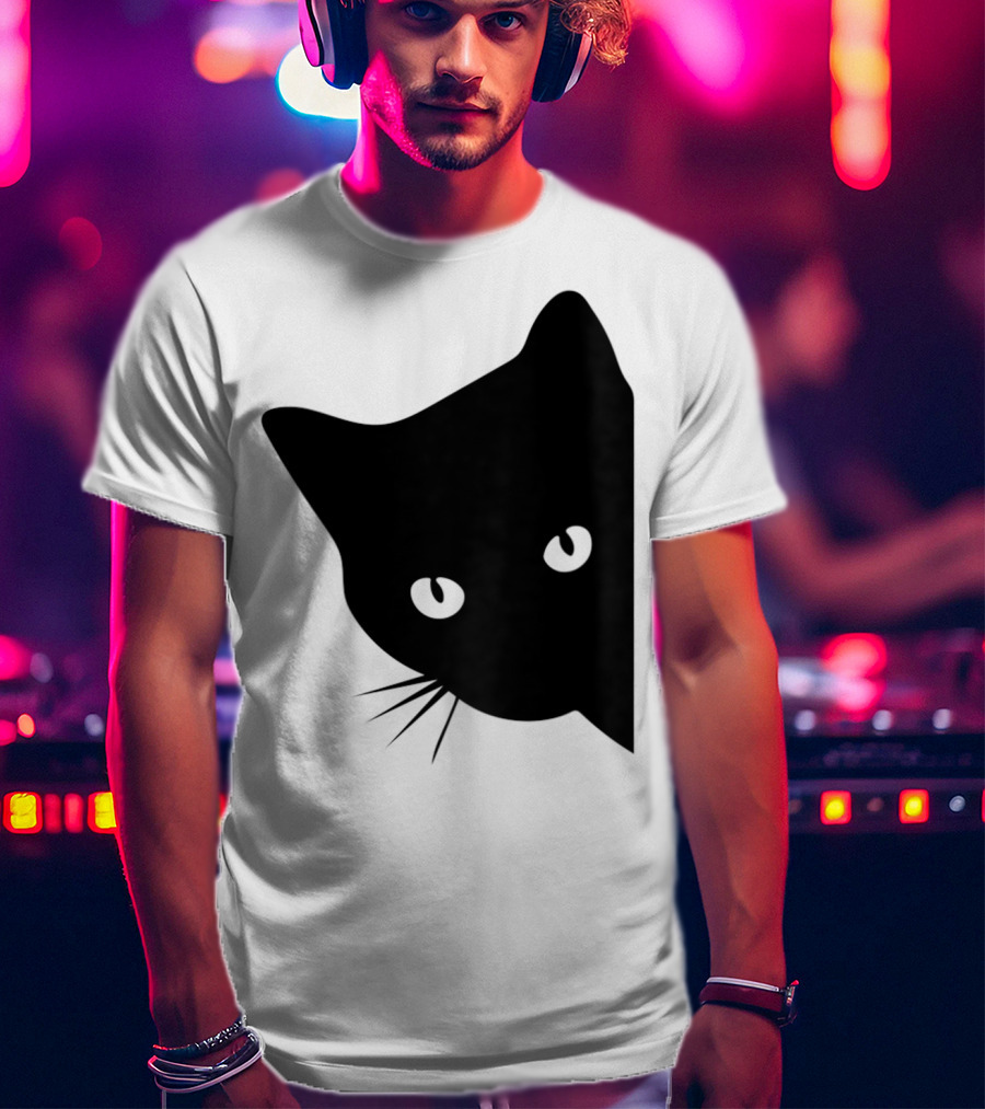 Cat Lover Ladies Spy Cat Hidden Peeking Cat T-Shirt