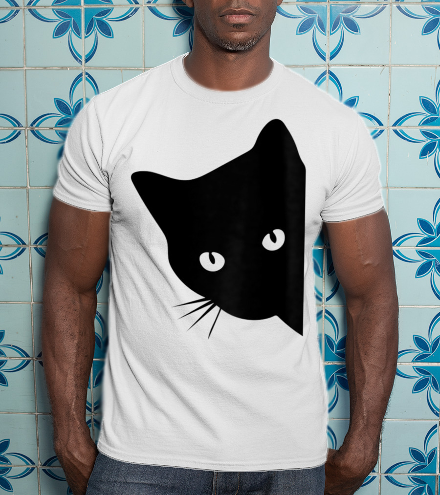 Cat Lover Ladies Spy Cat Hidden Peeking Cat T-Shirt
