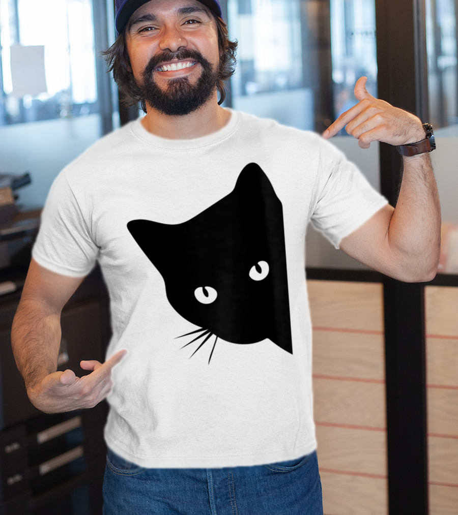 Cat Lover Ladies Spy Cat Hidden Peeking Cat T-Shirt