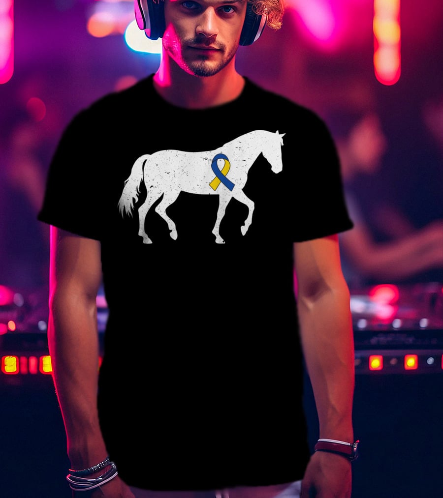 Horse Down Syndrome Awareness Blue Yellow T-Shirt