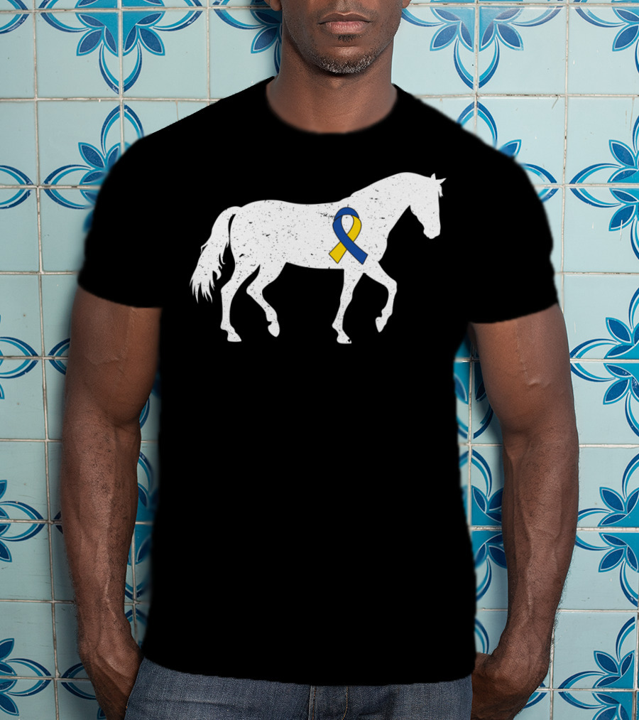 Horse Down Syndrome Awareness Blue Yellow T-Shirt