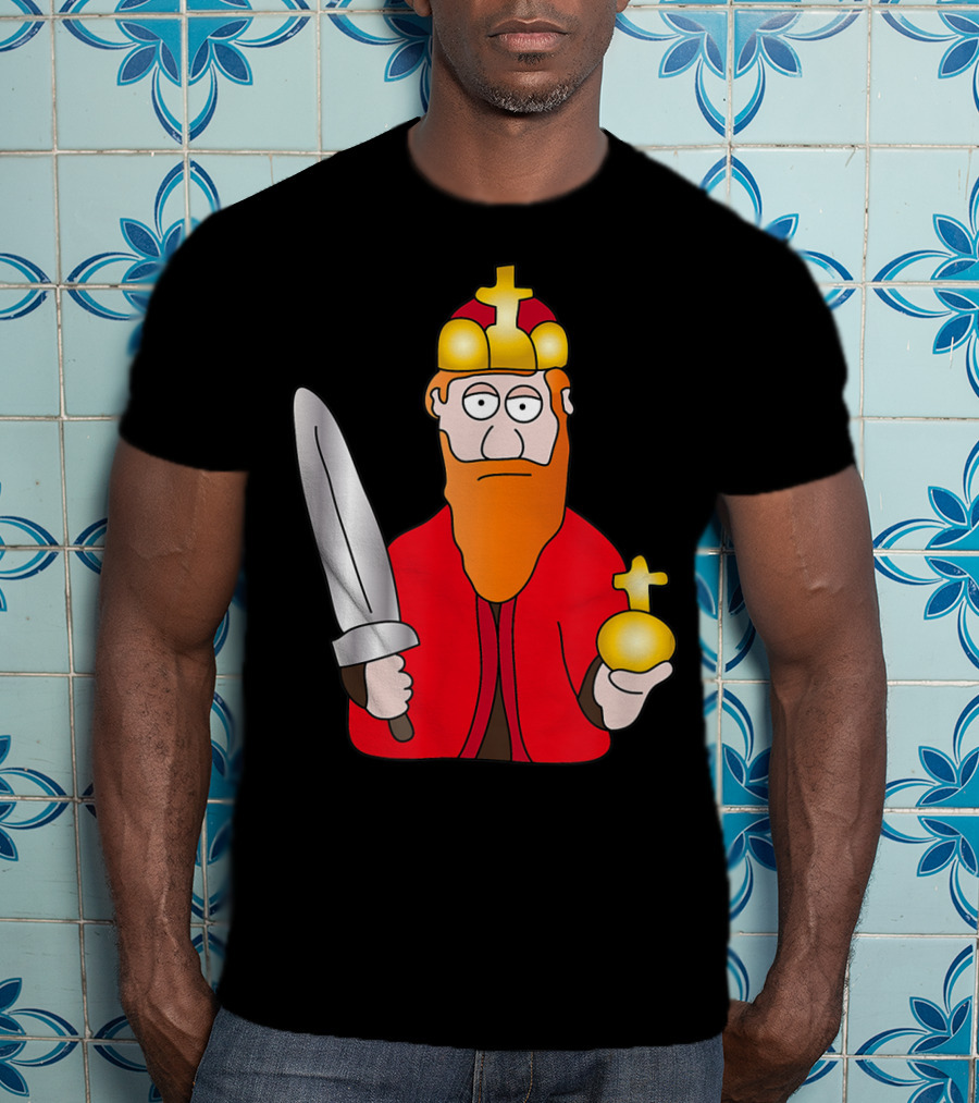 Funny King Barbarossa Cartoon Holding Sword And Orb Knights T-Shirt