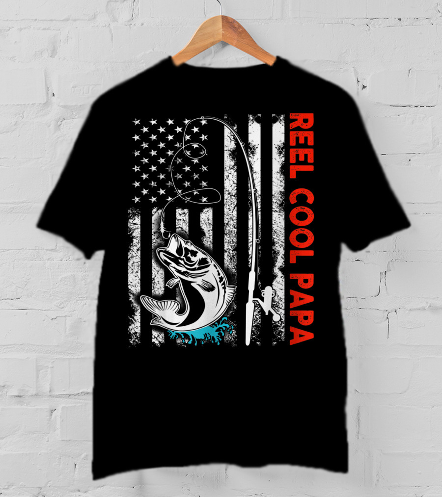 Reel Cool Papa American Flag Fishing Family Fun T-Shirt