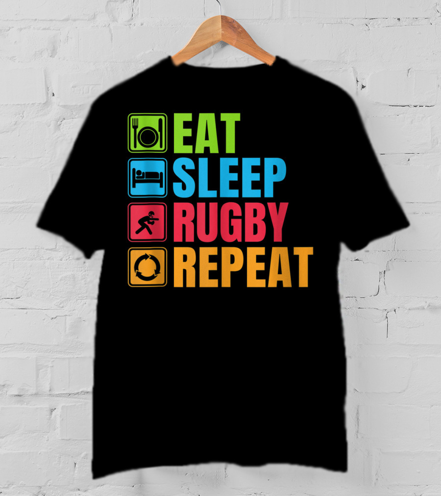 Eat Sleep Rugby Repeat Funny Rugby T-Shirt