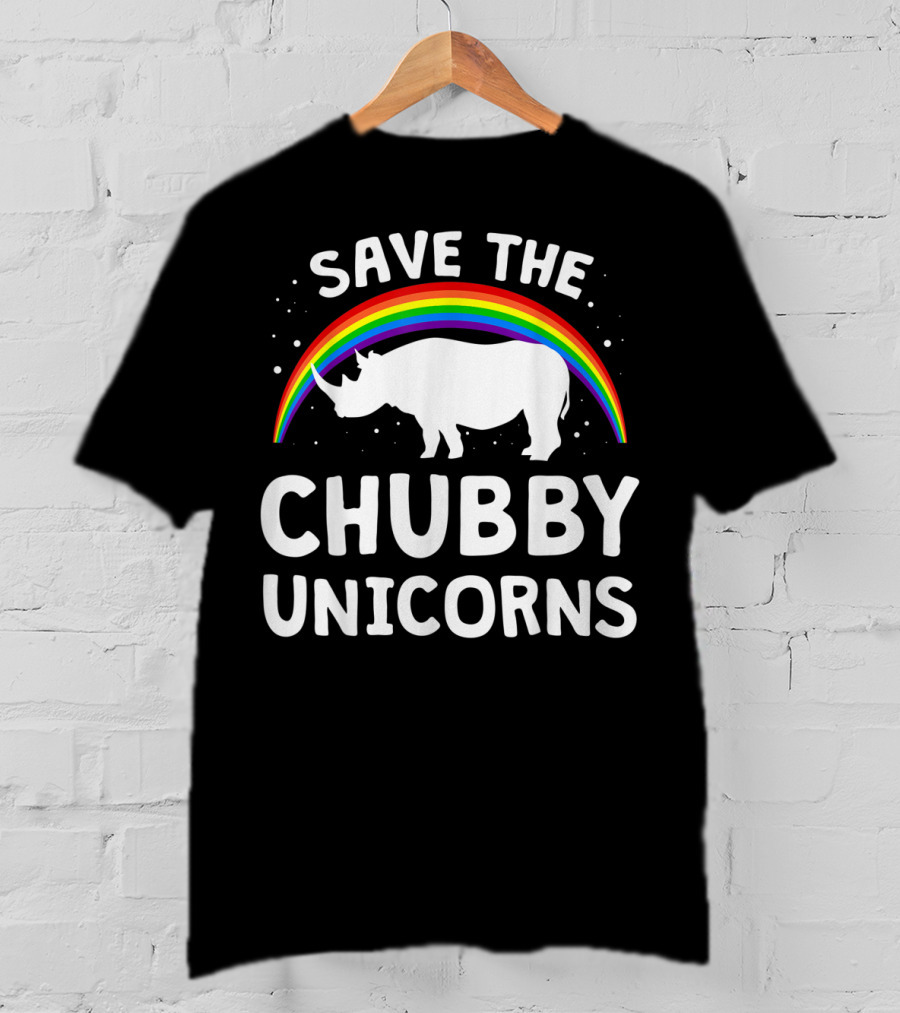 Save The Chubby Unicorns Rhino With Rainbow Love T-Shirt