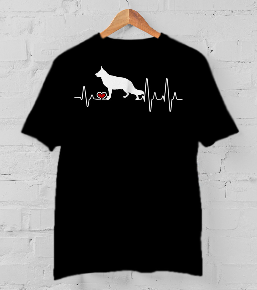 German Shepherd Dog Heartbeat Pulse Love Heart T-Shirt