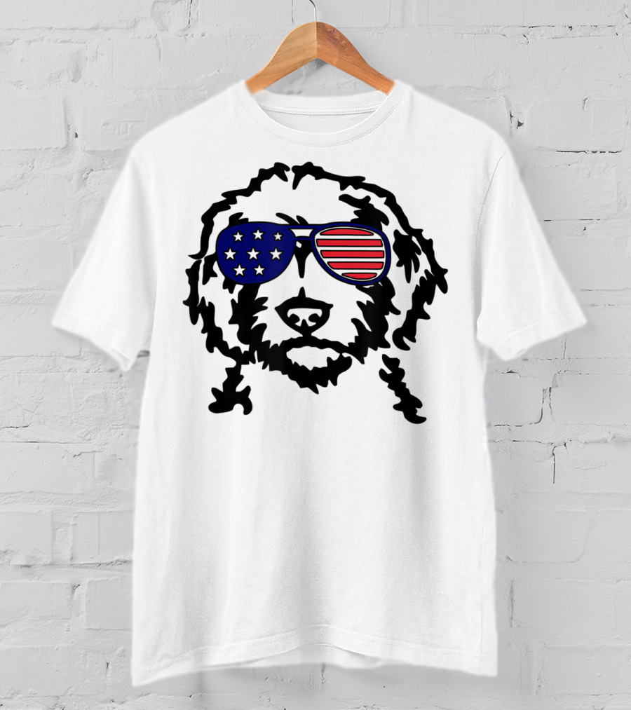 Golden Doodle Patriotic Sunglasses American Flag T-Shirt
