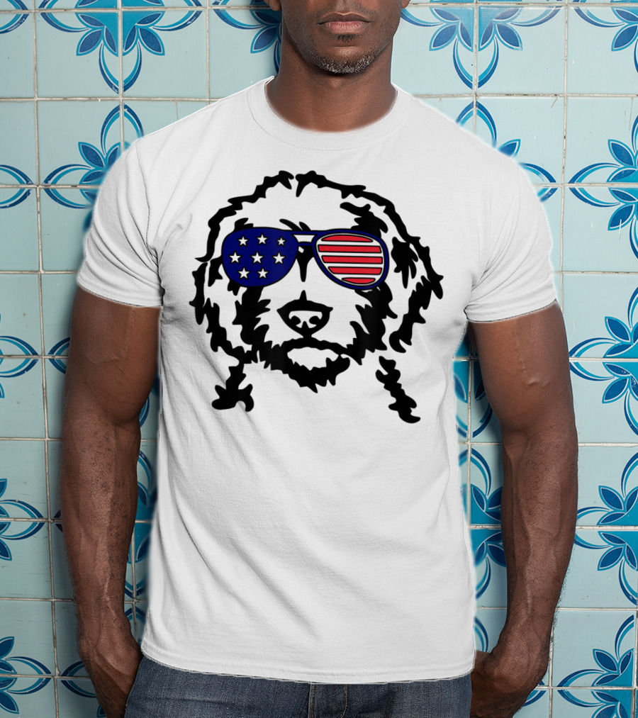Golden Doodle Patriotic Sunglasses American Flag T-Shirt