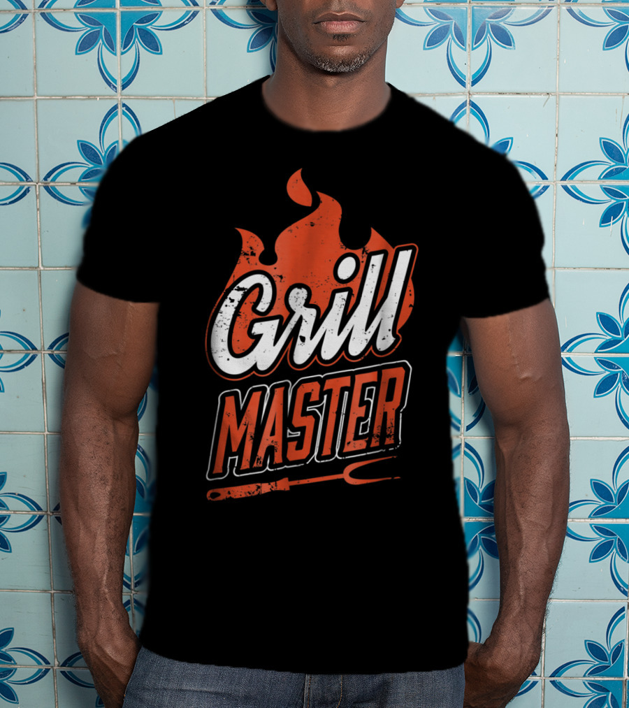 Grill Master BBQ Chef Cook Dad Flame Fork T-Shirt