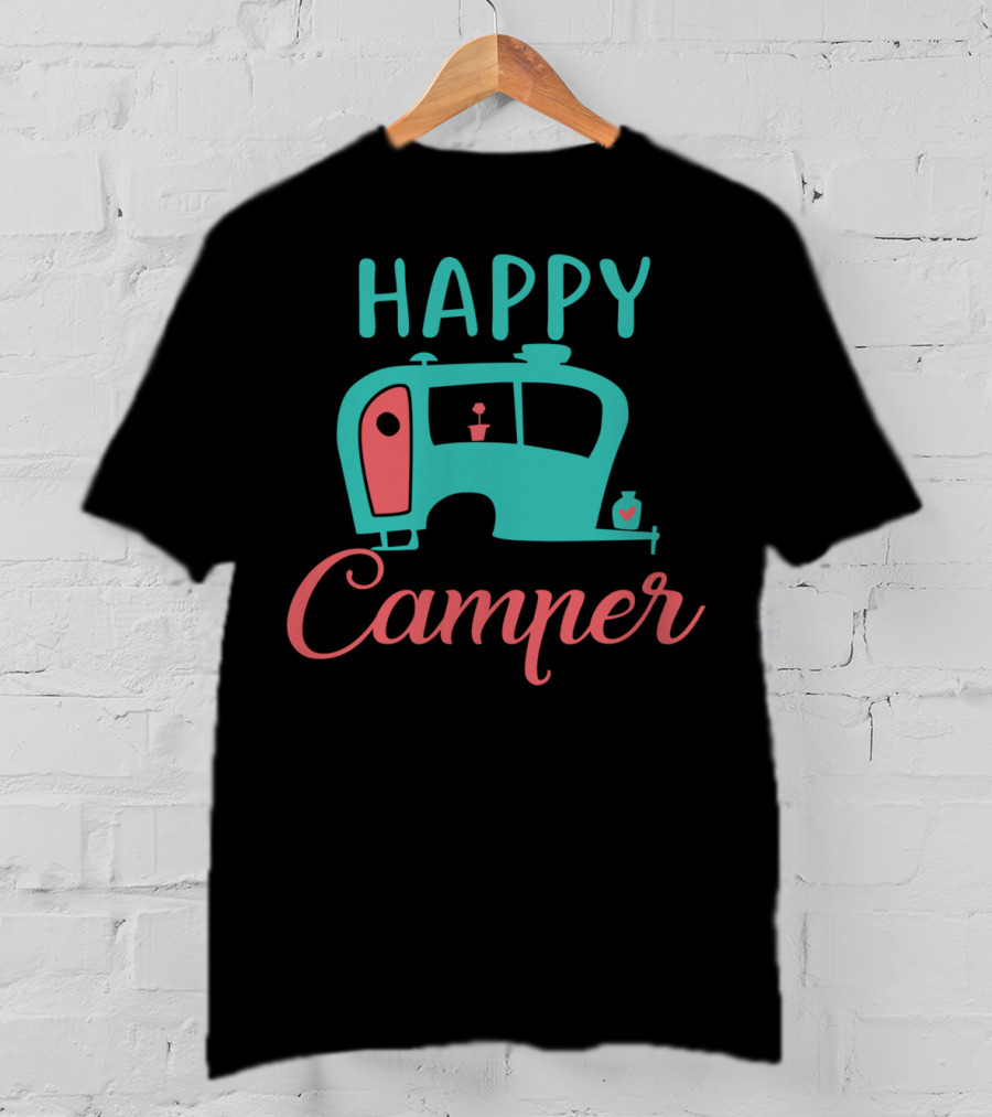 Happy Camper Retro Teal And Coral Vintage Camper T-Shirt