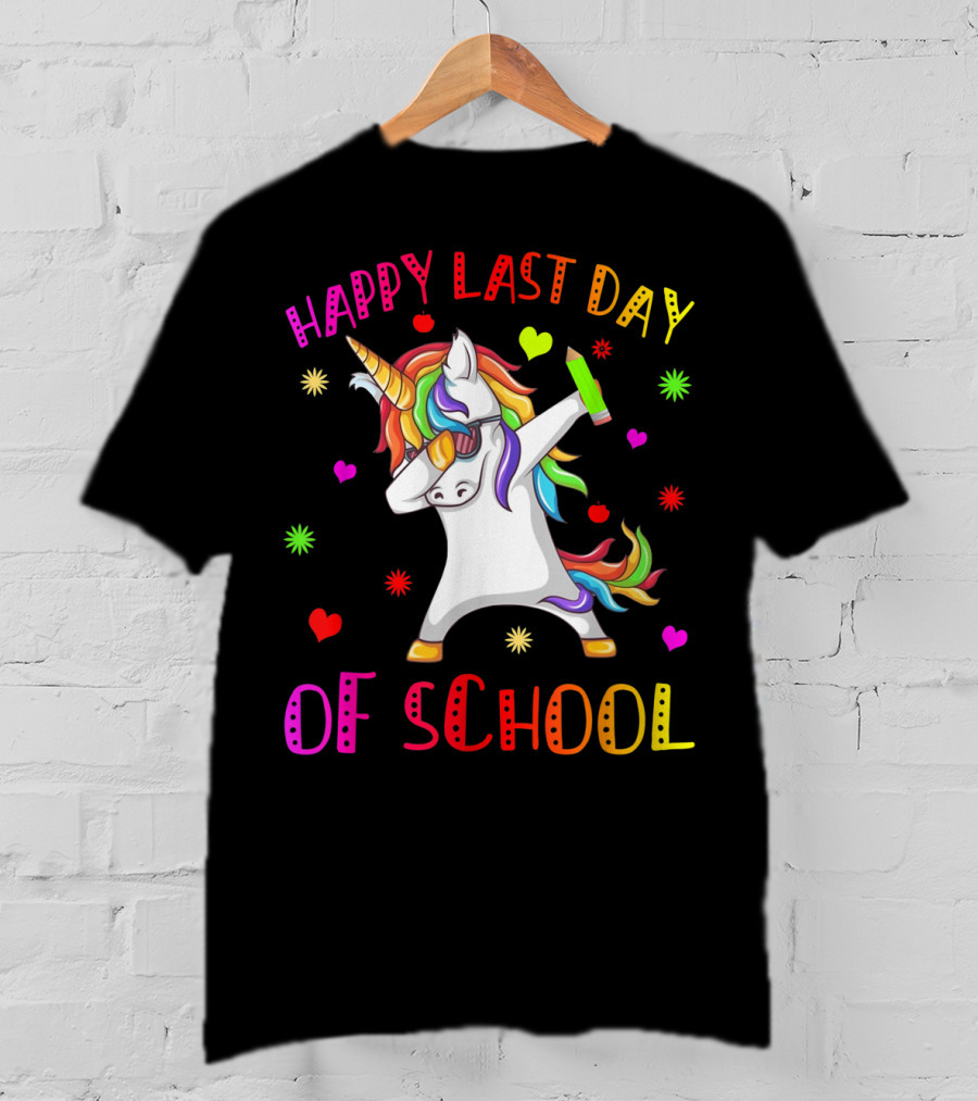 Happy Last Day Of School Unicorn Dabbing Teacher Stu T-Shirt