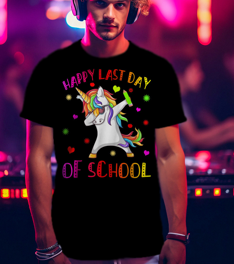 Happy Last Day Of School Unicorn Dabbing Teacher Stu T-Shirt