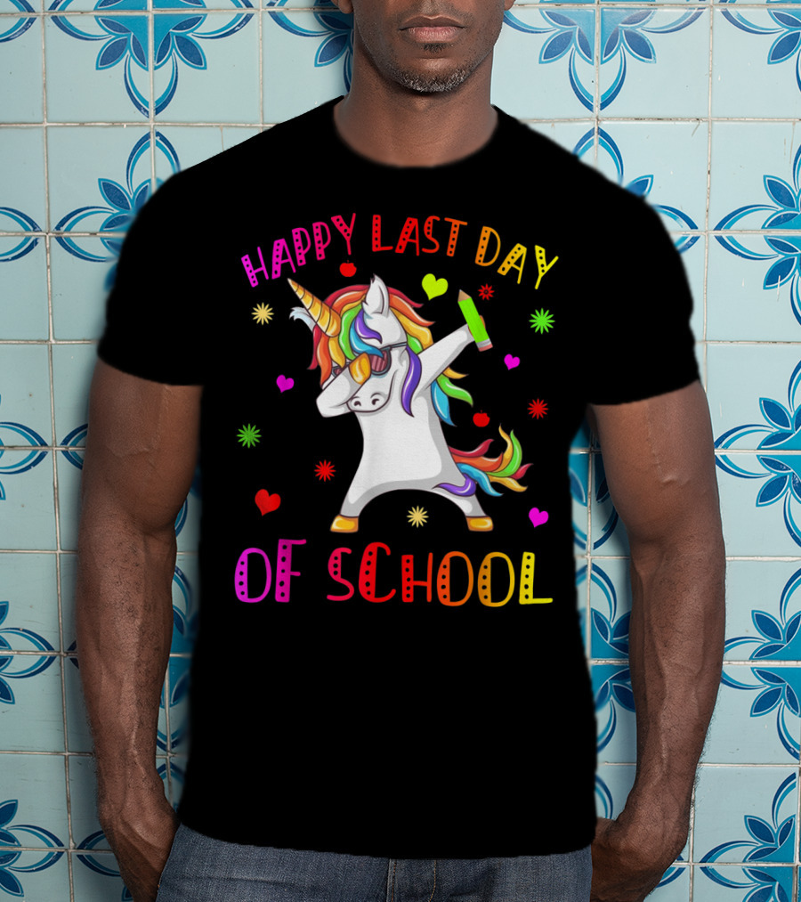 Happy Last Day Of School Unicorn Dabbing Teacher Stu T-Shirt