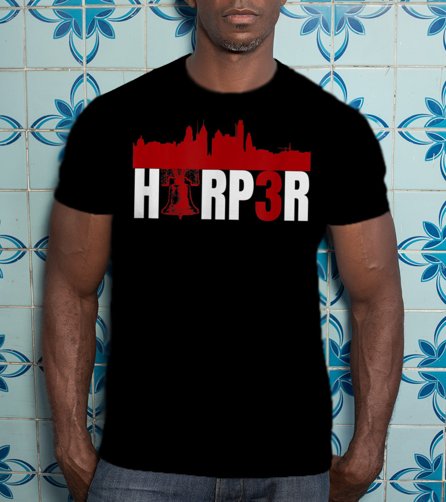 Harper Philadelphia Baseball H3RP3R Liberty Bell Skyline T-Shirt