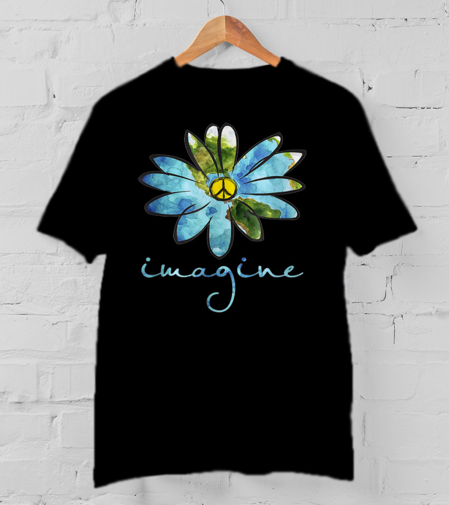 Imagine Hippie Peace Sign Flower T-Shirt