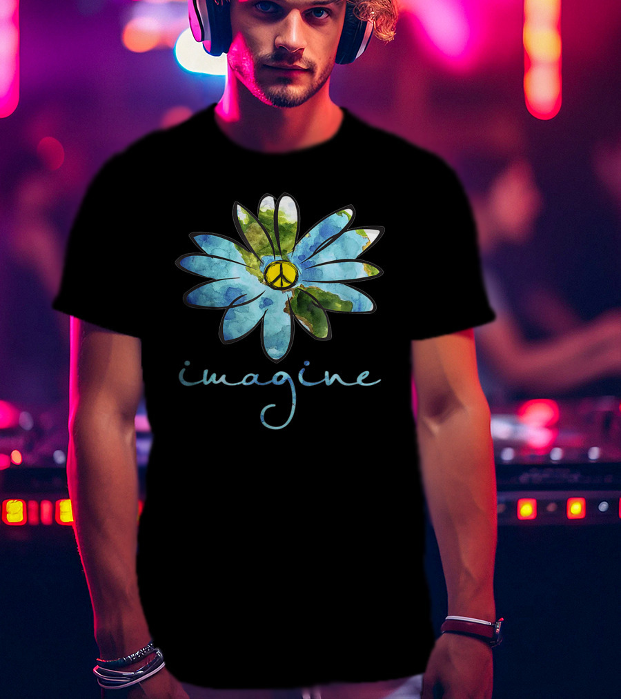 Imagine Hippie Peace Sign Flower T-Shirt