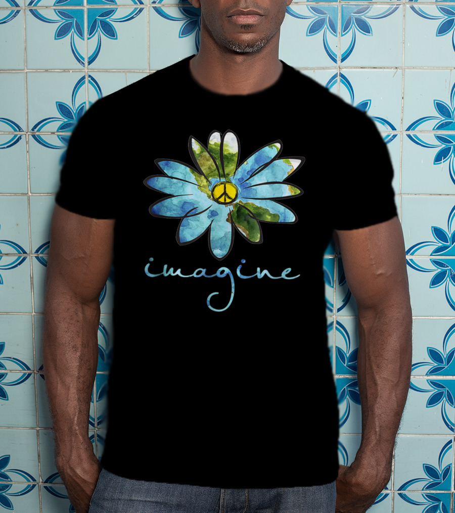 Imagine Hippie Peace Sign Flower T-Shirt
