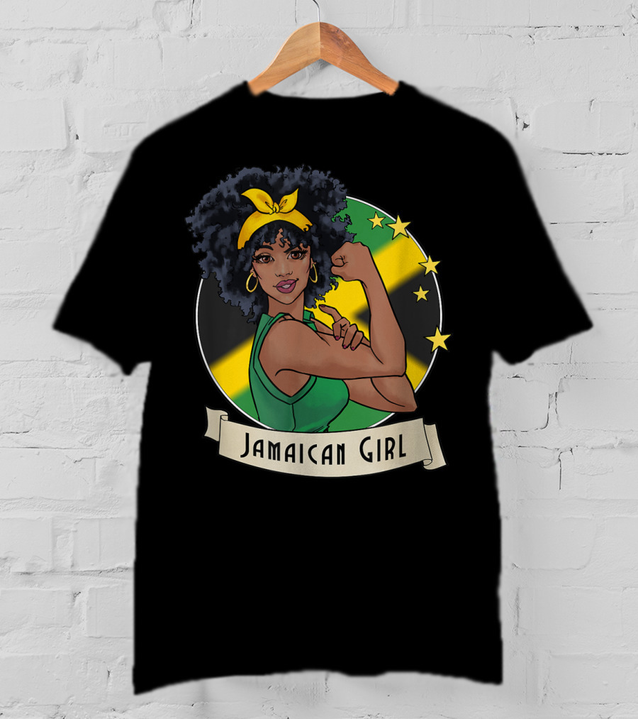 Jamaican Girl Afro Pride Jamaica Flag Fashion T-Shirt