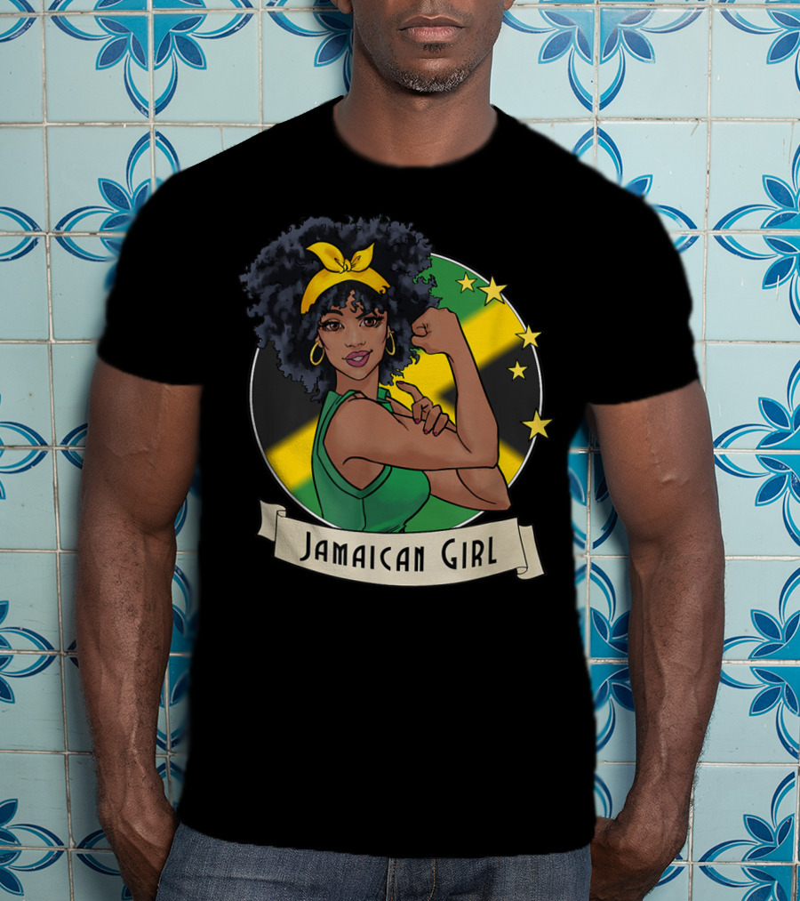 Jamaican Girl Afro Pride Jamaica Flag Fashion T-Shirt