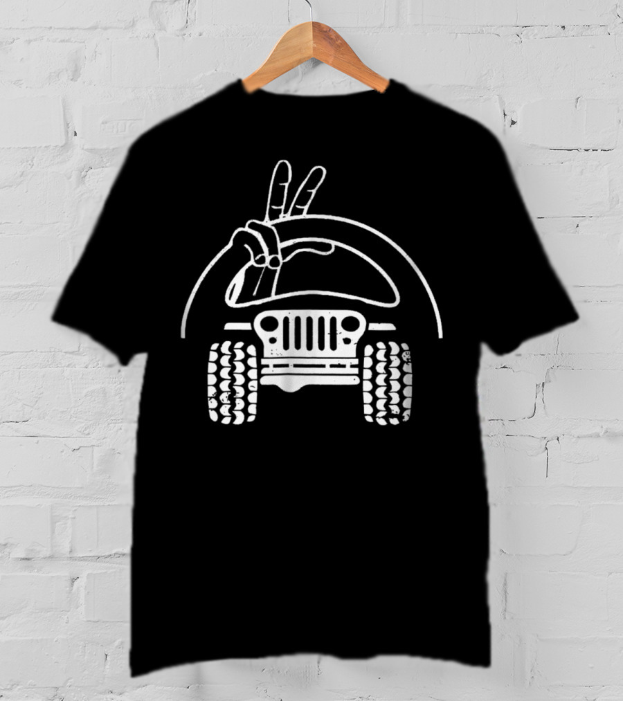 Jeep Wave Peace Fingers Sign Steering Wheel And Grille T-Shirt
