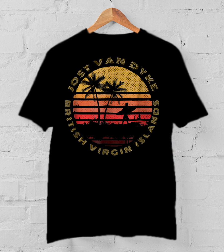 Jost Van Dyke British Virgin Islands Sunset Palm Trees Surfer T-Shirt