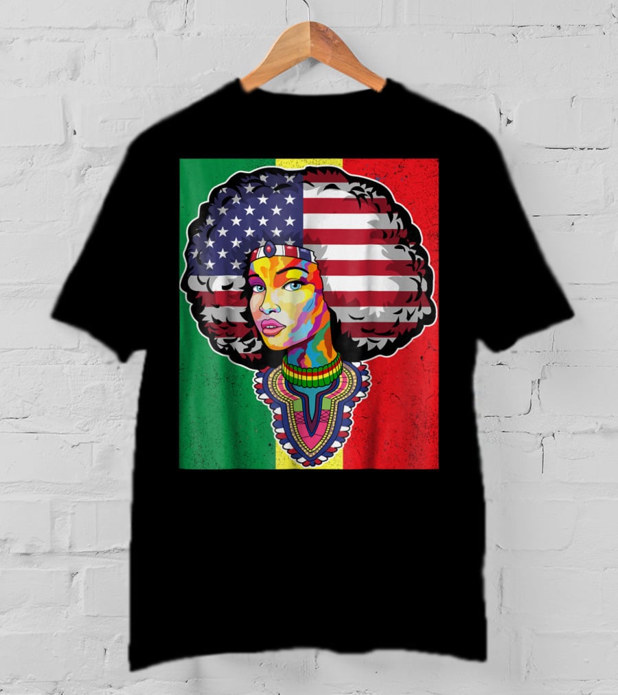 Juneteenth Dashiki American Flag Afro Woman African Colors T-Shirt