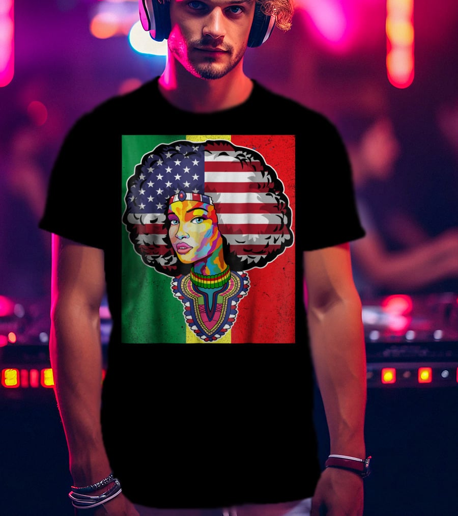 Juneteenth Dashiki American Flag Afro Woman African Colors T-Shirt