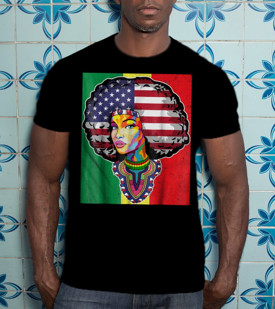 Juneteenth Dashiki American Flag Afro Woman African Colors T-Shirt