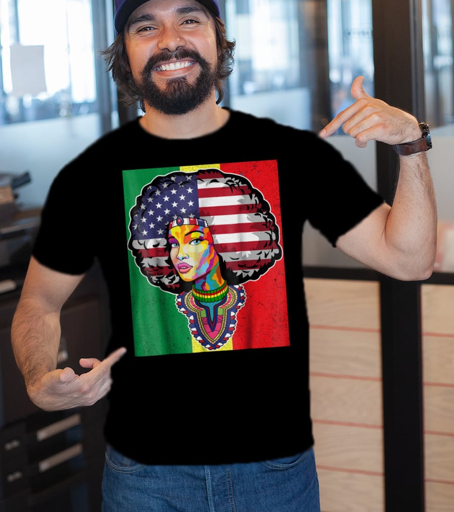 Juneteenth Dashiki American Flag Afro Woman African Colors T-Shirt