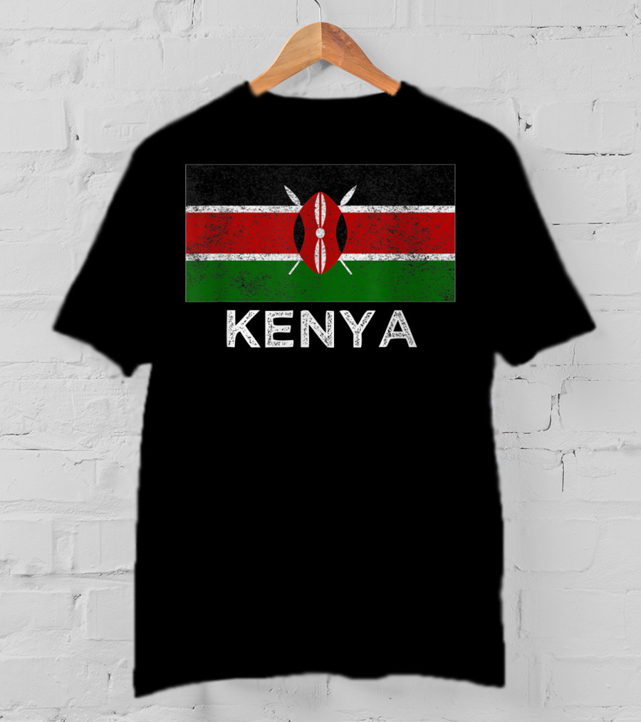 Kenya National Flag Textured Print With Emblem T-Shirt