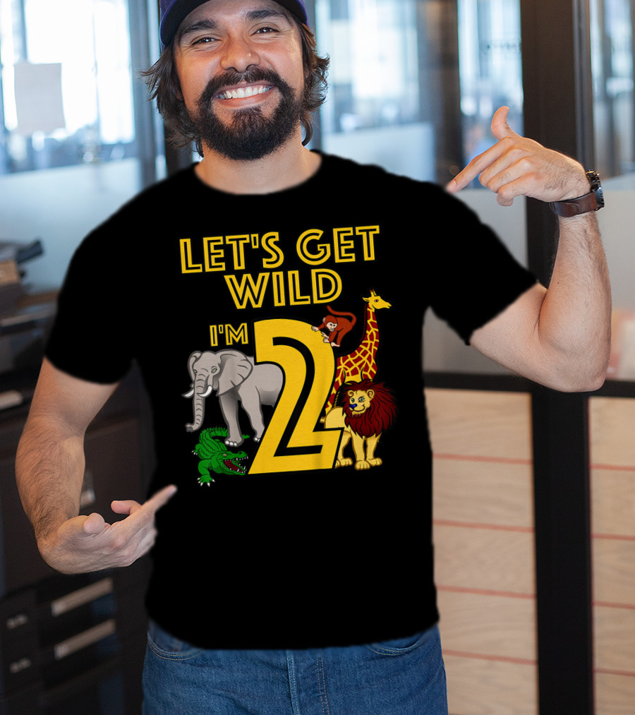 Let's Get Wild I'm 2 Elephant Giraffe Lion Crocodile Birthday Safari Jungle Kids 2 Year Old Zoo T-Shirt