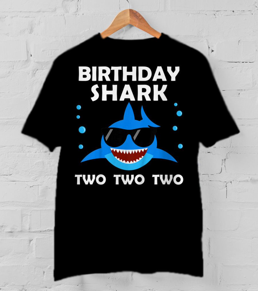 Birthday Shark Two Two Two Kids 2nd Birthday Boy Party T-Shirt