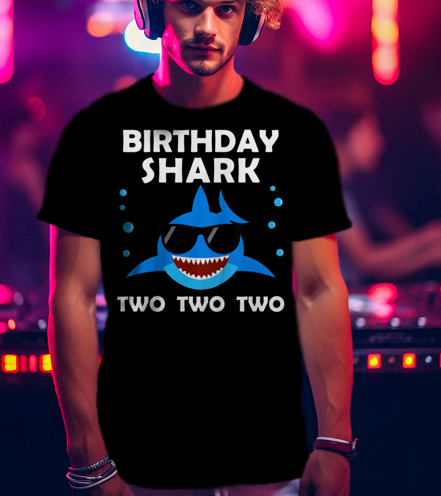 Birthday Shark Two Two Two Kids 2nd Birthday Boy Party T-Shirt