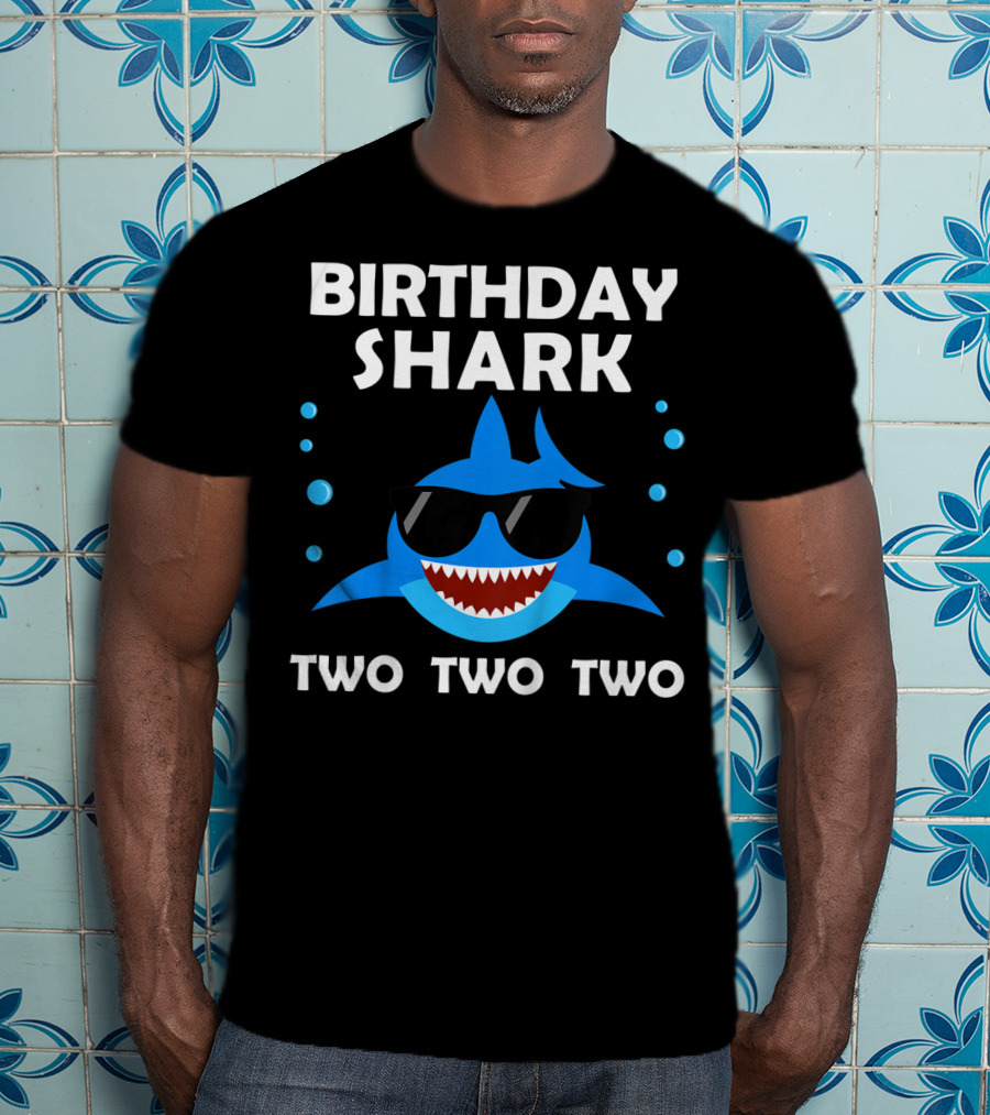 Birthday Shark Two Two Two Kids 2nd Birthday Boy Party T-Shirt