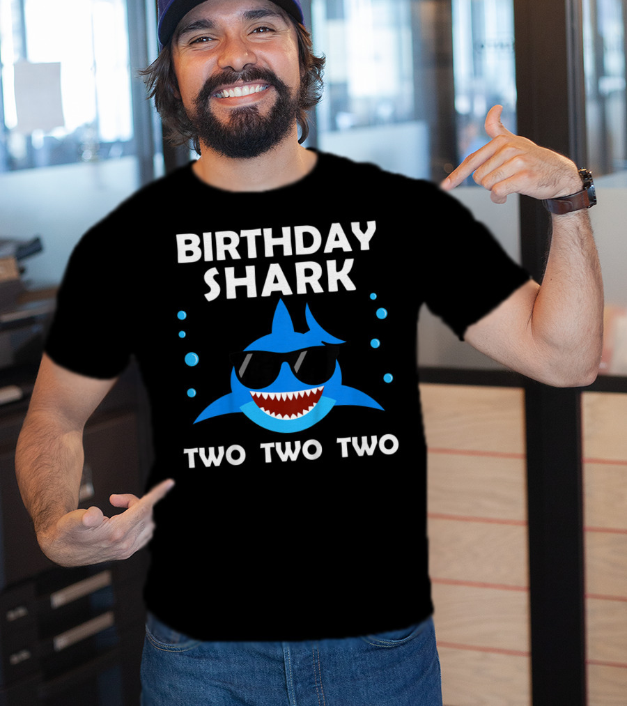 Birthday Shark Two Two Two Kids 2nd Birthday Boy Party T-Shirt