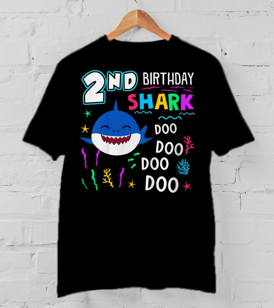 2nd Birthday Shark Doo Doo Doo Kids Happy 2 Years Old T-Shirt